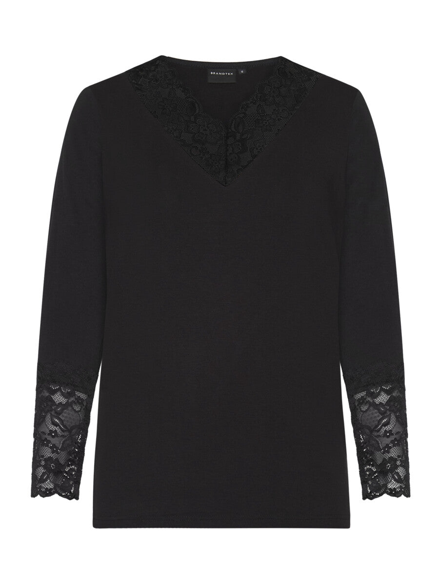 Sort bluse med blonde