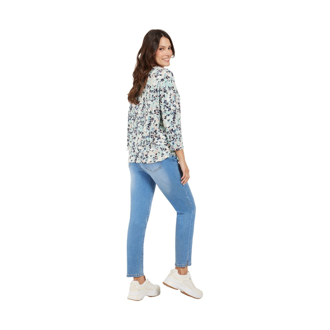 Mønstret T-shirt med 3/4 ærmer