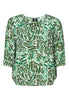 Mønstret elastikbluse med 3/4 ærmer
