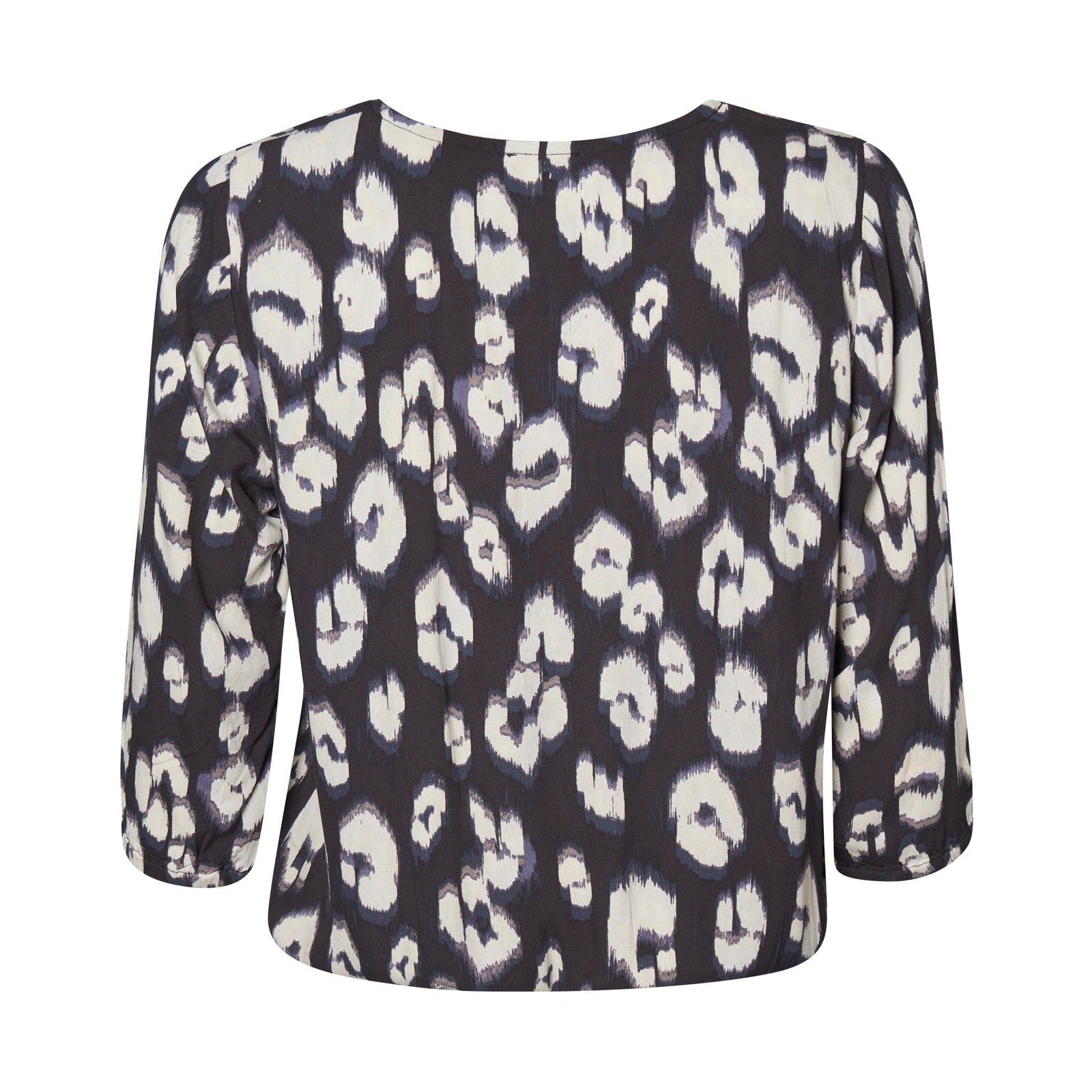 Mønstret elastikbluse med 3/4 ærmer