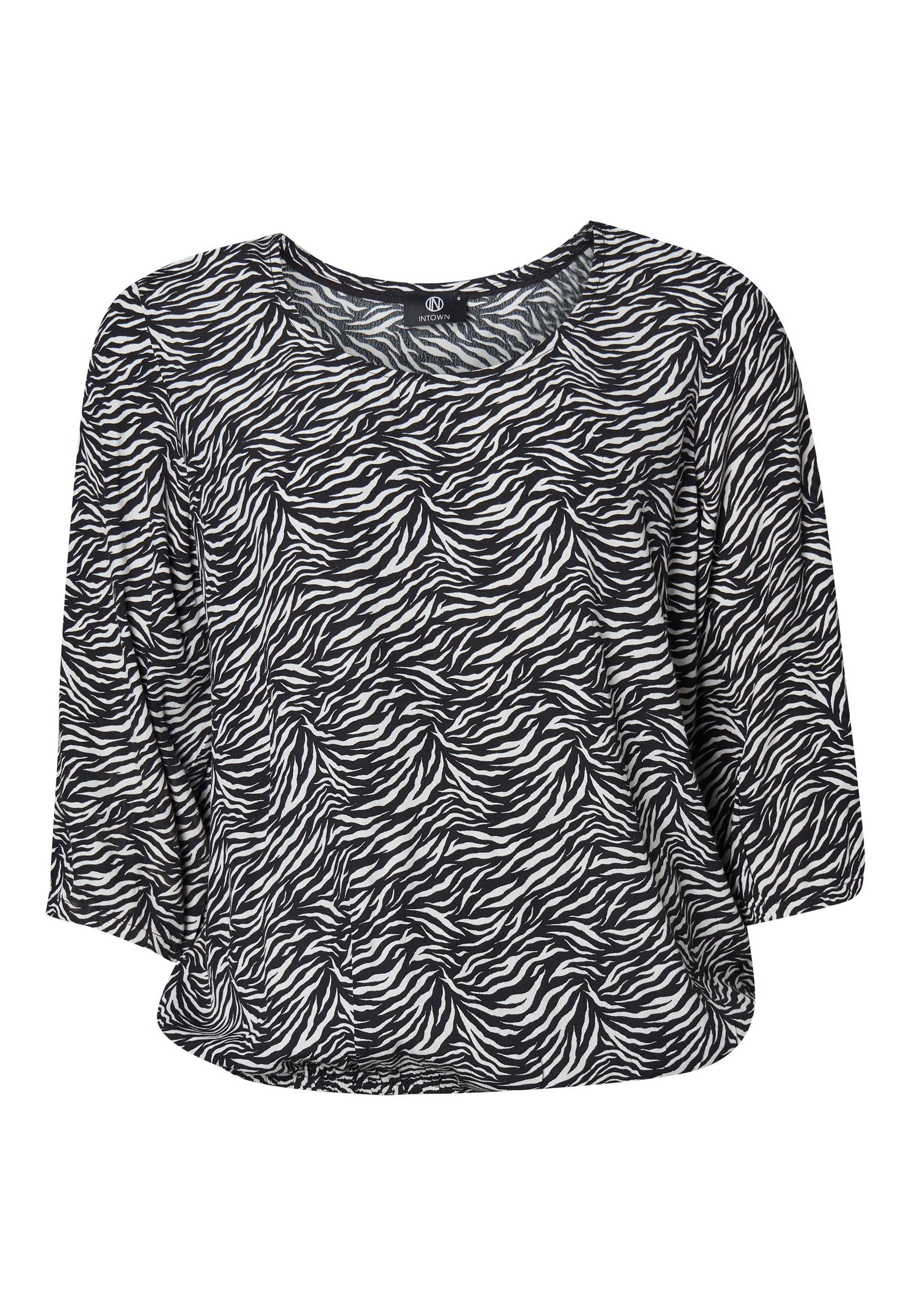 dyreprintet viskose bluse med 3/4 lange ærmer