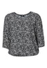 Mønstret elastikbluse med 3/4 ærmer