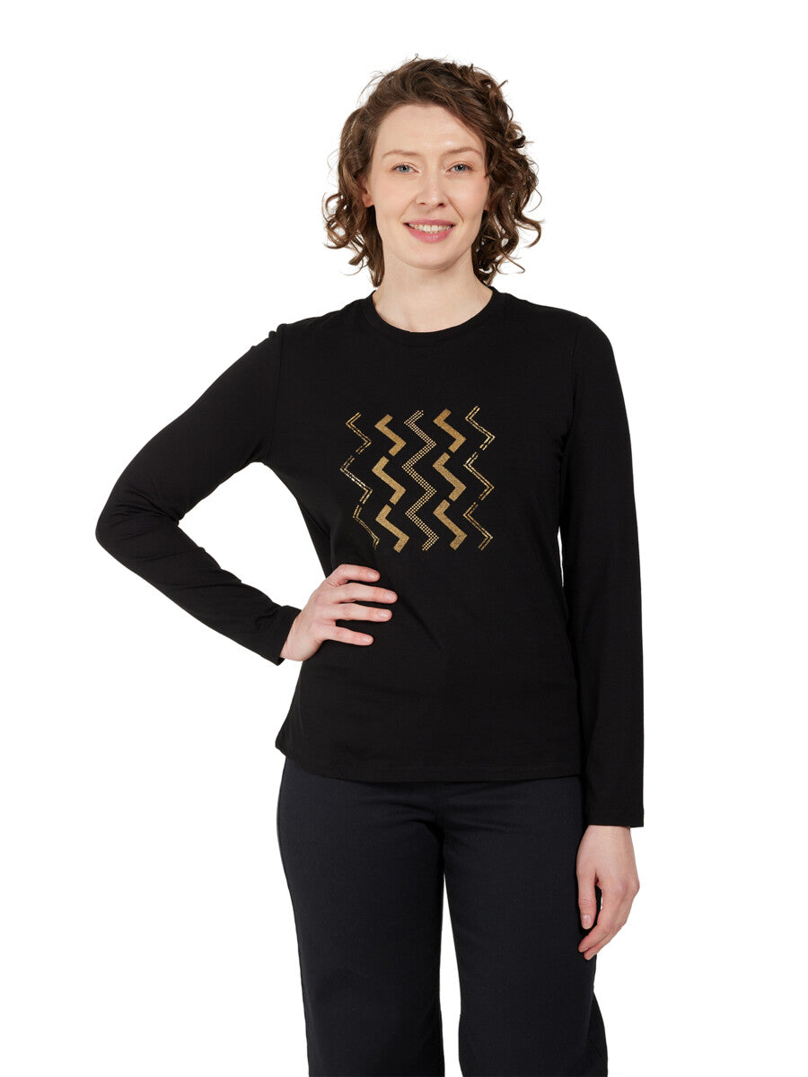 Sort bluse med front print