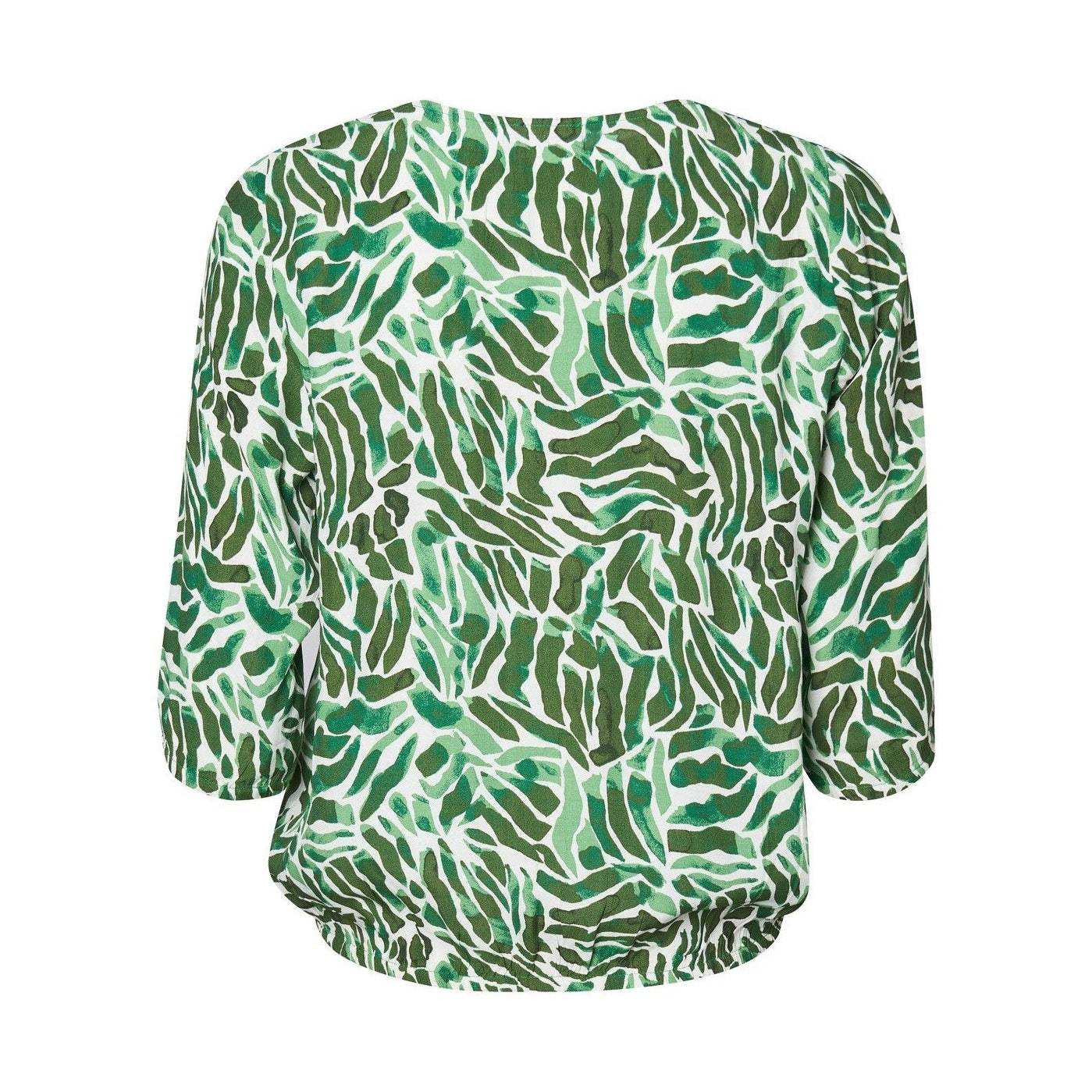 Mønstret elastikbluse med 3/4 ærmer