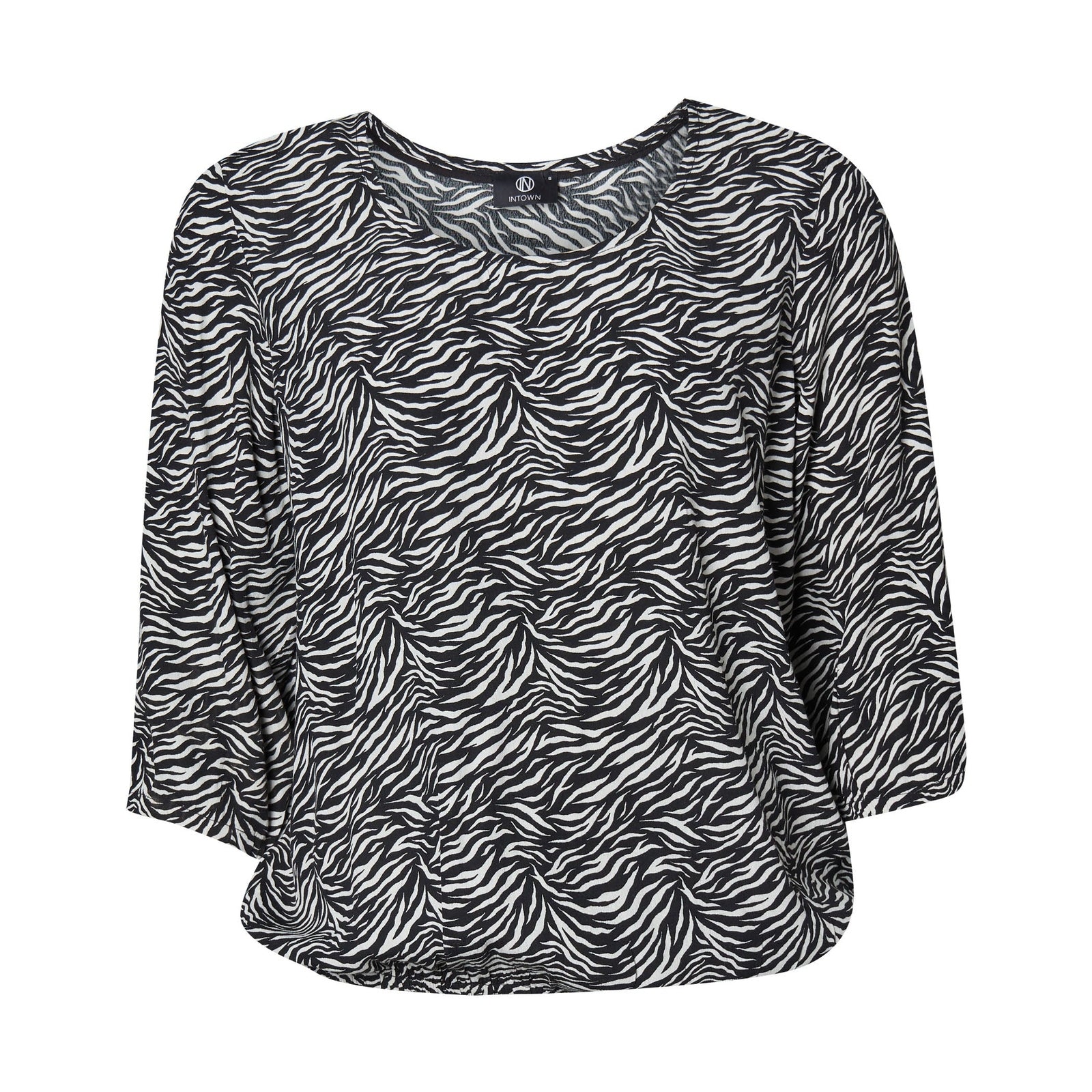 dyreprintet viskose bluse med 3/4 lange ærmer